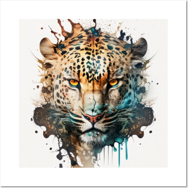 Panther Portrait Animal Painting Wildlife Outdoors Adventure Wall Art by Cubebox